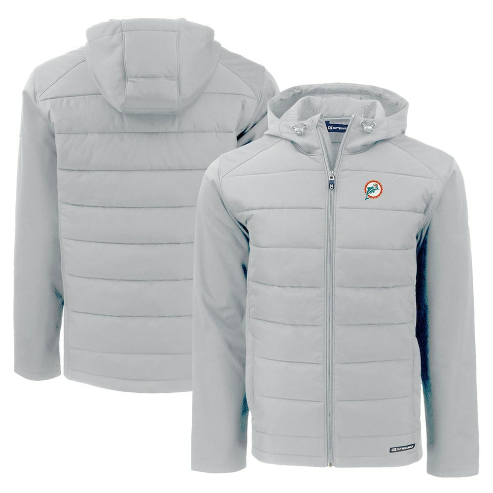 Miami Dolphins Cutter & Buck Throwback Evoke Hybrid Eco Softshell Recycled Full-Zip Hoodie Jacket - Gray cheap