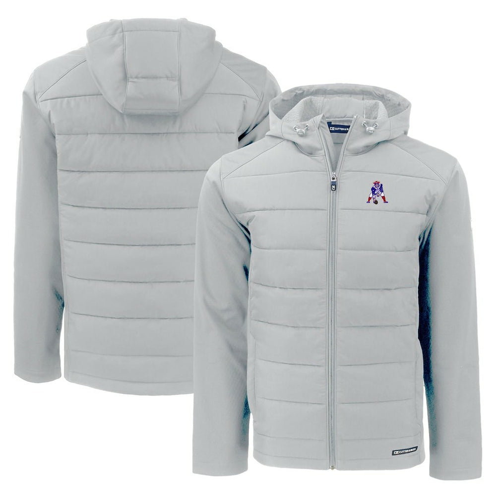 New England Patriots Cutter & Buck Throwback Evoke Hybrid Eco Softshell Recycled Full-Zip Hoodie Jacket - Gray for sale