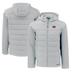 San Francisco 49ers Cutter & Buck Throwback Evoke Hybrid Eco Softshell Recycled Full-Zip Hoodie Jacket - Gray discount