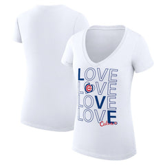 Chicago Cubs G-III 4Her by Carl Banks Women's Super-Slim Fit Lightweight Love Graphic Team V-Neck T-Shirt - White