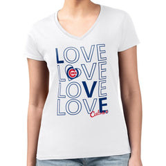 Chicago Cubs G-III 4Her by Carl Banks Women's Super-Slim Fit Lightweight Love Graphic Team V-Neck T-Shirt - White