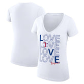 Texas Rangers G-III 4Her by Carl Banks Women's Super-Slim Fit Lightweight Love Graphic Team V-Neck T-Shirt - White