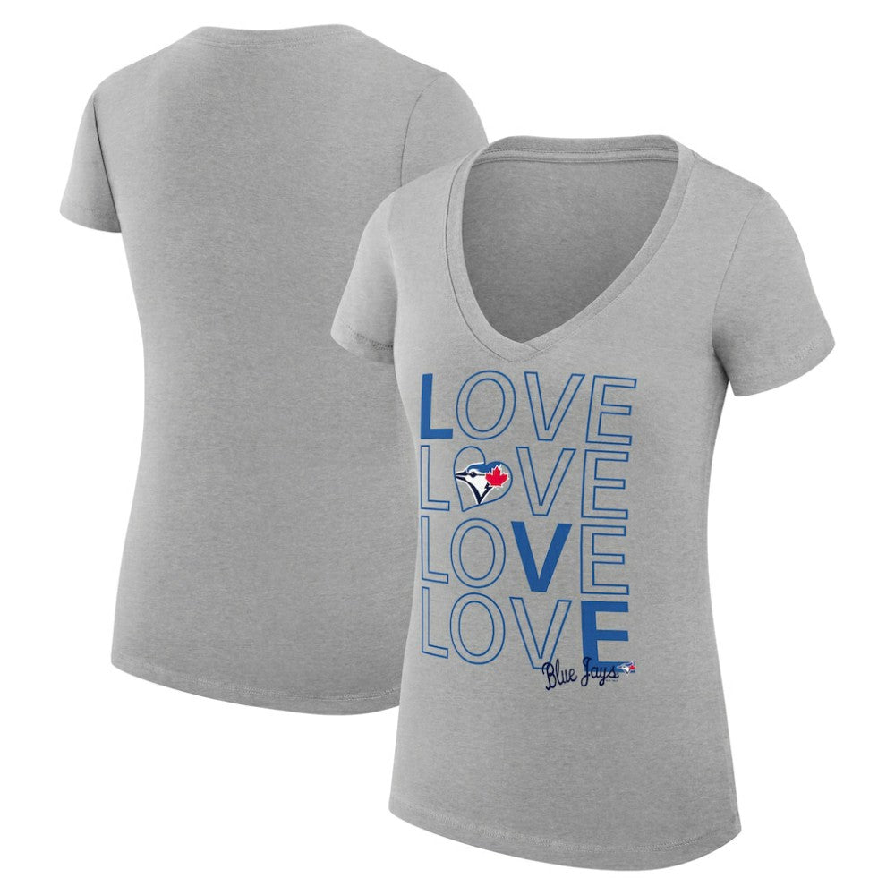 Toronto Blue Jays G-III 4Her by Carl Banks Women's Super-Slim Fit Lightweight Love Graphic Team V-Neck T-Shirt - Heather Gray