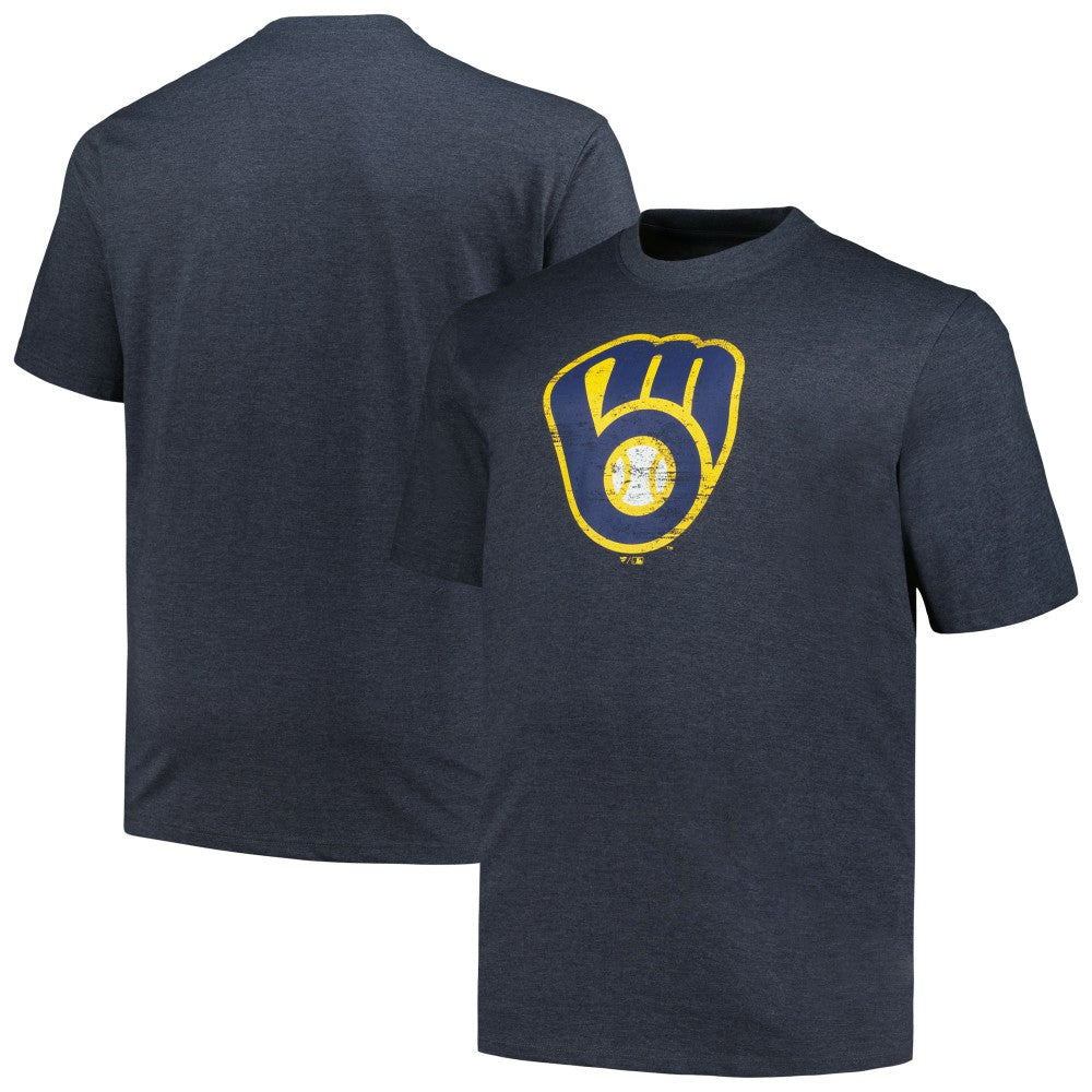 Milwaukee Brewers Profile Big & Tall Weathered Logo T-Shirt - Heather Navy