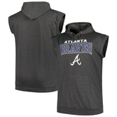 Atlanta Braves Profile Big & Tall Muscle Sleeveless Pullover Hoodie - Heather Charcoal