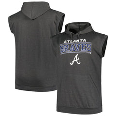 Atlanta Braves Profile Big & Tall Muscle Sleeveless Pullover Hoodie - Heather Charcoal