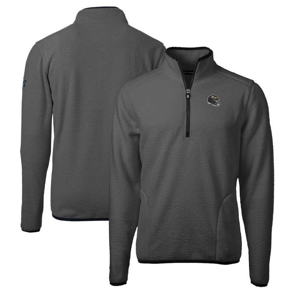Baltimore Ravens Cutter & Buck Helmet Cascade Eco Sherpa Fleece Quarter-Zip Pullover Jacket - Gray/Black for sale
