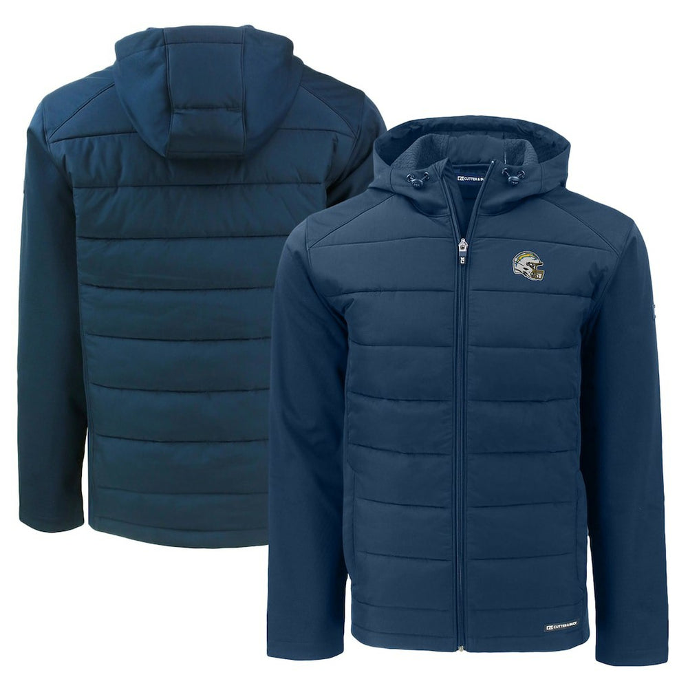 Los Angeles Chargers Cutter & Buck Helmet Evoke Hybrid Eco Softshell Recycled Full-Zip Hoodie Jacket - Navy for sale