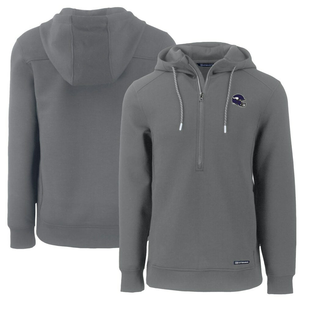 Minnesota Vikings Cutter & Buck Helmet Roam Eco Half-Zip Recycled Pullover Hoodie - Gray on sale