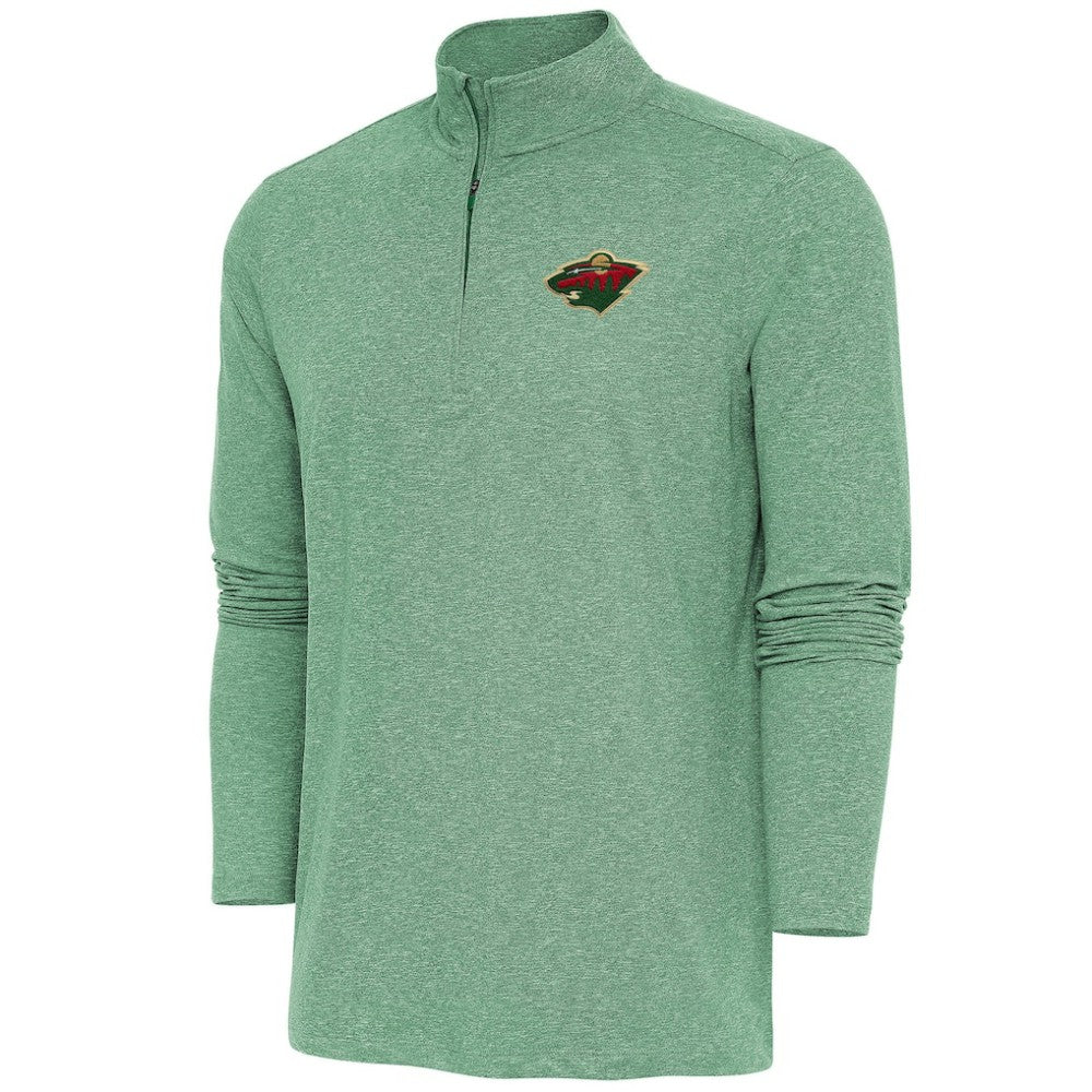 Minnesota Wild Antigua Hunk Quarter-Zip Pullover Top Heather Hunter Green