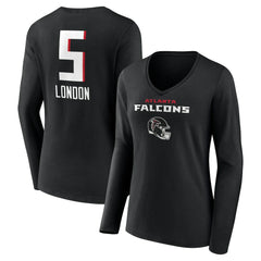 Drake London Atlanta Falcons Women's Team Wordmark Player Name & Number Long Sleeve V-Neck T-Shirt - Black on sale