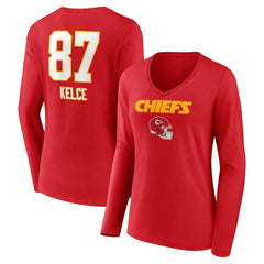 Travis Kelce Kansas City Chiefs Women's Team Wordmark Player Name & Number Long Sleeve V-Neck T-Shirt - Red sale