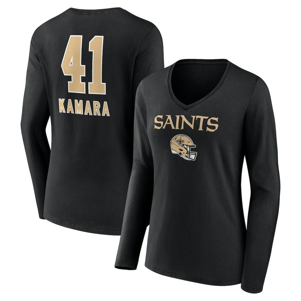 Alvin Kamara New Orleans Saints Women's Team Wordmark Player Name & Number Long Sleeve V-Neck T-Shirt - Black discount