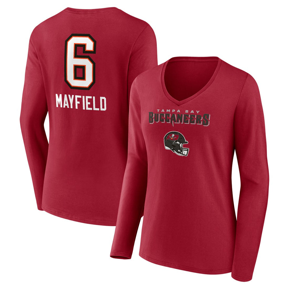 Baker Mayfield Tampa Bay Buccaneers Women's Team Wordmark Player Name & Number Long Sleeve V-Neck T-Shirt - Red discount
