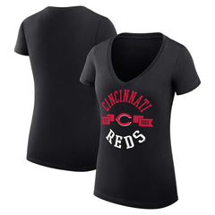 Cincinnati Reds G-III 4Her by Carl Banks Women's Super-Slim Fit Lightweight City Graphic V-Neck T-Shirt - Black