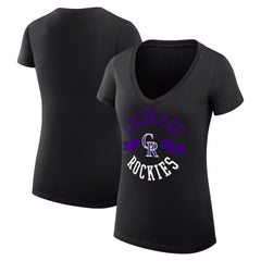 Colorado Rockies G-III 4Her by Carl Banks Women's Super-Slim Fit Lightweight City Graphic V-Neck T-Shirt - Black