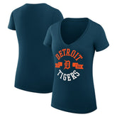 Detroit Tigers G-III 4Her by Carl Banks Women's Super-Slim Fit Lightweight City Graphic V-Neck T-Shirt - Navy