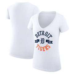 Detroit Tigers G-III 4Her by Carl Banks Women's Super-Slim Fit Lightweight City Graphic V-Neck T-Shirt - White