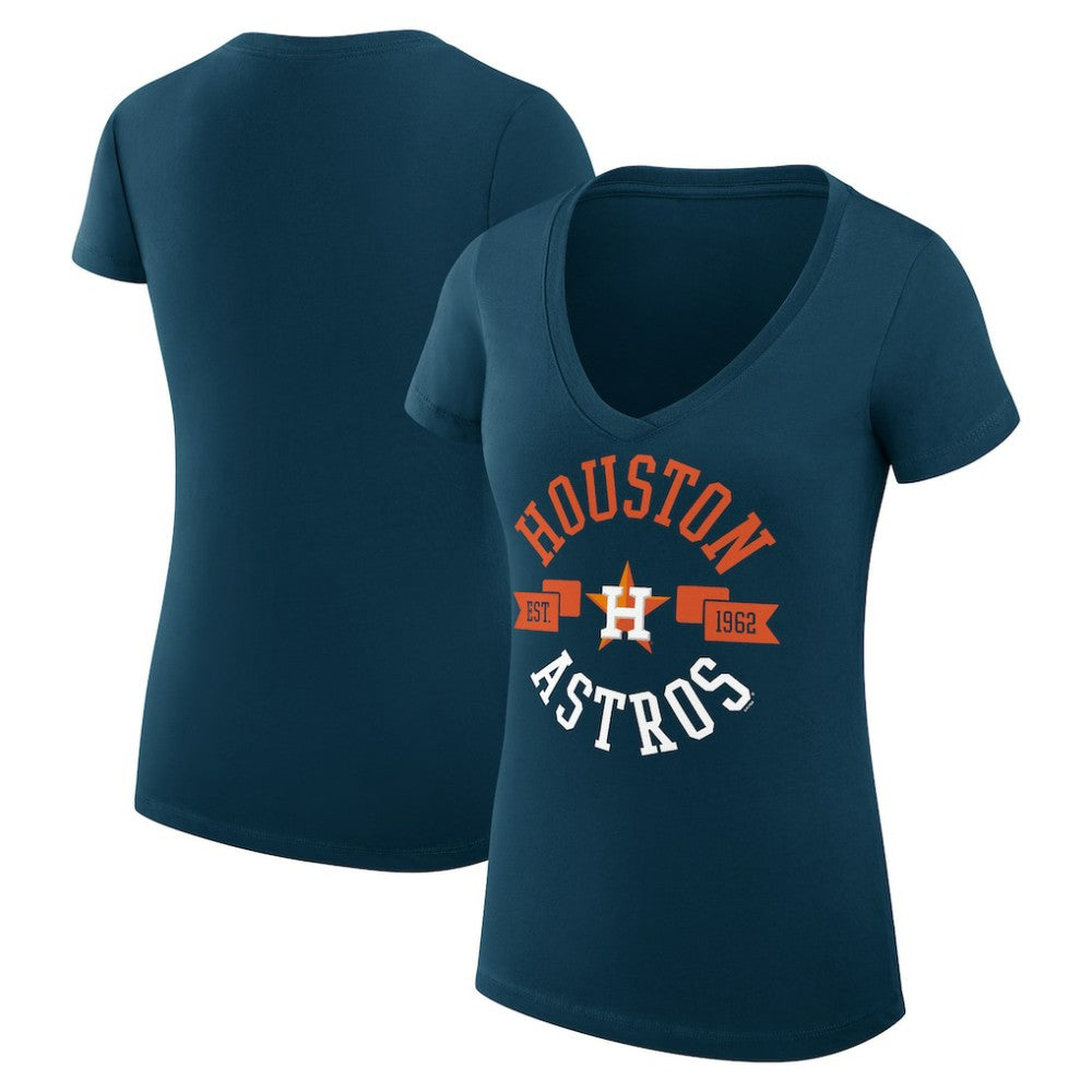 Houston Astros G-III 4Her by Carl Banks Women's Super-Slim Fit Lightweight City Graphic V-Neck T-Shirt - Navy