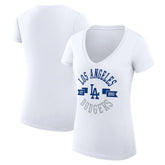 Los Angeles Dodgers G-III 4Her by Carl Banks Women's Super-Slim Fit Lightweight City Graphic V-Neck T-Shirt - White