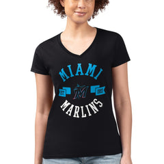 Miami Marlins G-III 4Her by Carl Banks Women's Super-Slim Fit Lightweight City Graphic V-Neck T-Shirt - Black