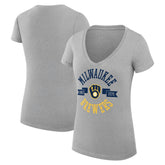 Milwaukee Brewers G-III 4Her by Carl Banks Women's Super-Slim Fit Lightweight City Graphic V-Neck T-Shirt - Heather Gray