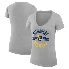 Milwaukee Brewers G-III 4Her by Carl Banks Women's Super-Slim Fit Lightweight City Graphic V-Neck T-Shirt - Heather Gray