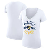 Milwaukee Brewers G-III 4Her by Carl Banks Women's Super-Slim Fit Lightweight City Graphic V-Neck T-Shirt - White
