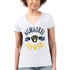 Milwaukee Brewers G-III 4Her by Carl Banks Women's Super-Slim Fit Lightweight City Graphic V-Neck T-Shirt - White