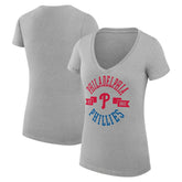 Philadelphia Phillies G-III 4Her by Carl Banks Women's Super-Slim Fit Lightweight City Graphic V-Neck T-Shirt - Heather Gray