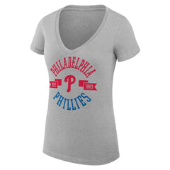 Philadelphia Phillies G-III 4Her by Carl Banks Women's Super-Slim Fit Lightweight City Graphic V-Neck T-Shirt - Heather Gray
