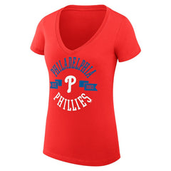 Philadelphia Phillies G-III 4Her by Carl Banks Women's Super-Slim Fit Lightweight City Graphic V-Neck T-Shirt - Red