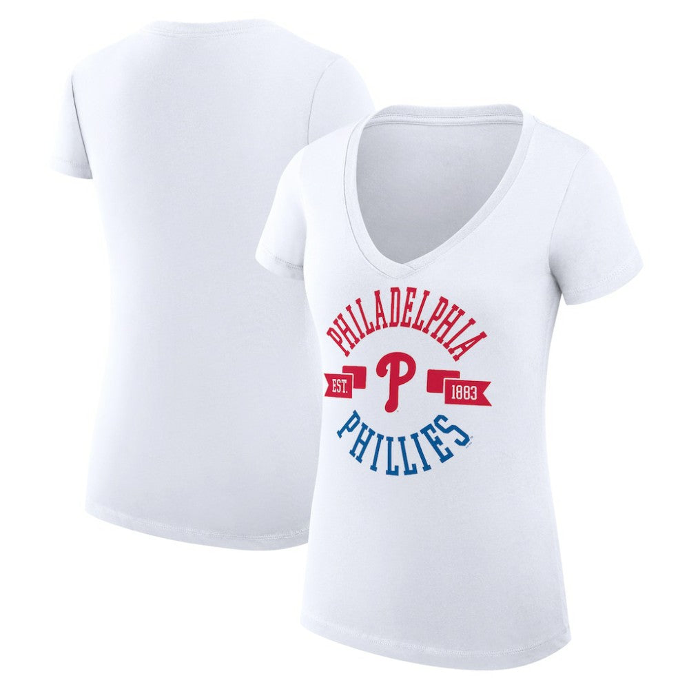 Philadelphia Phillies G-III 4Her by Carl Banks Women's Super-Slim Fit Lightweight City Graphic V-Neck T-Shirt - White