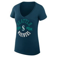 Seattle Mariners G-III 4Her by Carl Banks Women's Super-Slim Fit Lightweight City Graphic V-Neck T-Shirt - Navy