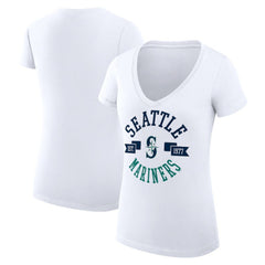 Seattle Mariners G-III 4Her by Carl Banks Women's Super-Slim Fit Lightweight City Graphic V-Neck T-Shirt - White