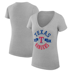 Texas Rangers G-III 4Her by Carl Banks Women's Super-Slim Fit Lightweight City Graphic V-Neck T-Shirt - Heather Gray