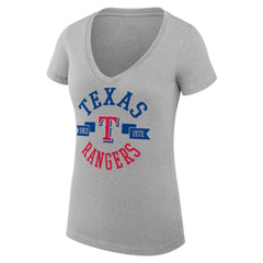 Texas Rangers G-III 4Her by Carl Banks Women's Super-Slim Fit Lightweight City Graphic V-Neck T-Shirt - Heather Gray