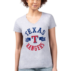 Texas Rangers G-III 4Her by Carl Banks Women's Super-Slim Fit Lightweight City Graphic V-Neck T-Shirt - Heather Gray