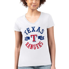 Texas Rangers G-III 4Her by Carl Banks Women's Super-Slim Fit Lightweight City Graphic V-Neck T-Shirt - White