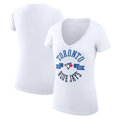 Toronto Blue Jays G-III 4Her by Carl Banks Women's Super-Slim Fit Lightweight City Graphic V-Neck T-Shirt - White
