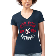 Washington Nationals G-III 4Her by Carl Banks Women's Super-Slim Fit Lightweight City Graphic V-Neck T-Shirt - Navy