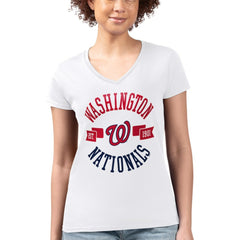 Washington Nationals G-III 4Her by Carl Banks Women's Super-Slim Fit Lightweight City Graphic V-Neck T-Shirt - White