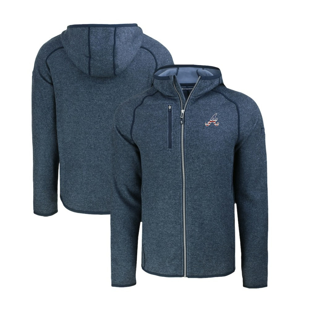 Atlanta Braves Cutter & Buck Stars & Stripes Mainsail Sweater-Knit Full-Zip Hoodie - Heather Navy