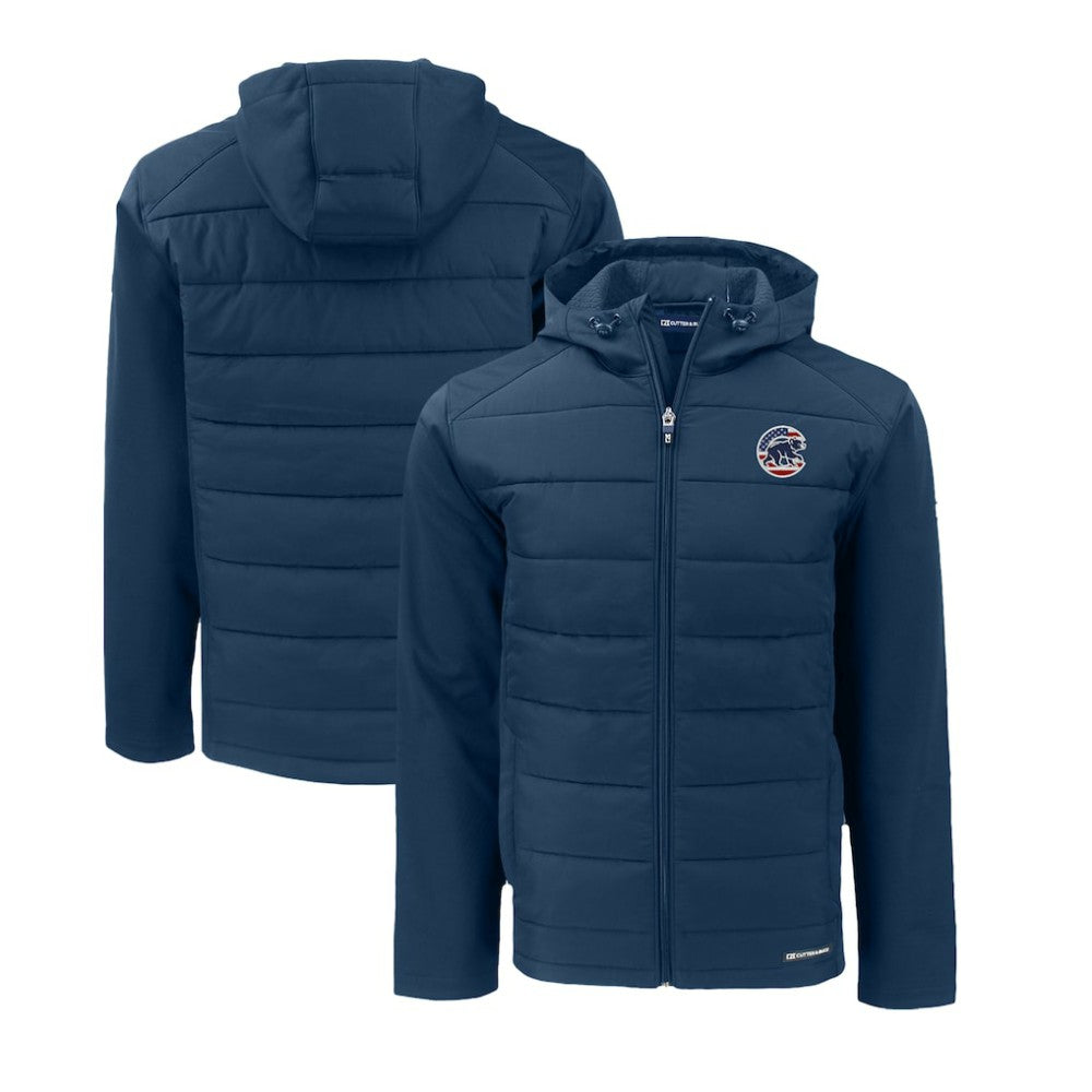 Chicago Cubs Cutter & Buck Stars & Stripes Big & Tall Evoke Hybrid Eco Softshell Recycled Full-Zip Hoodie Jacket - Navy