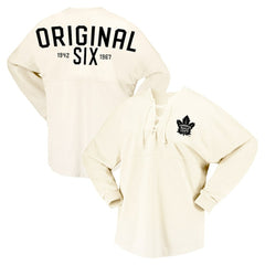 Toronto Maple Leafs Fanatics Women's Original Six Lace-Up Spirit Jersey Long Sleeve T-Shirt Cream