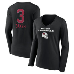 Budda Baker Arizona Cardinals Women's Team Wordmark Player Name & Number Long Sleeve V-Neck T-Shirt - Black online