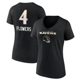 Zay Flowers Baltimore Ravens Women's Team Wordmark Player Name & Number V-Neck T-Shirt - Black for sale