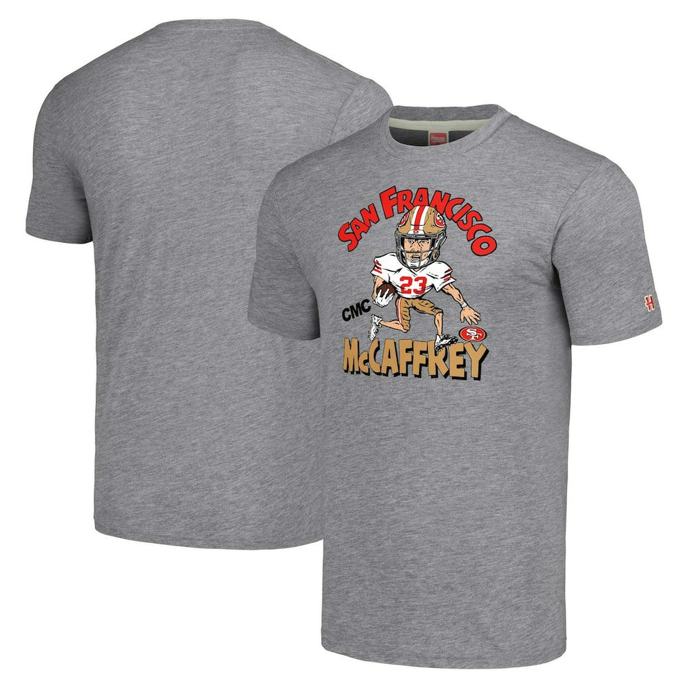 Christian McCaffrey San Francisco 49ers Homage Unisex Caricature Player Tri-Blend T-Shirt - Gray for sale