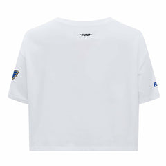 St. Louis Blues Pro Standard Women's Boxy Script Tail Cropped T-Shirt White