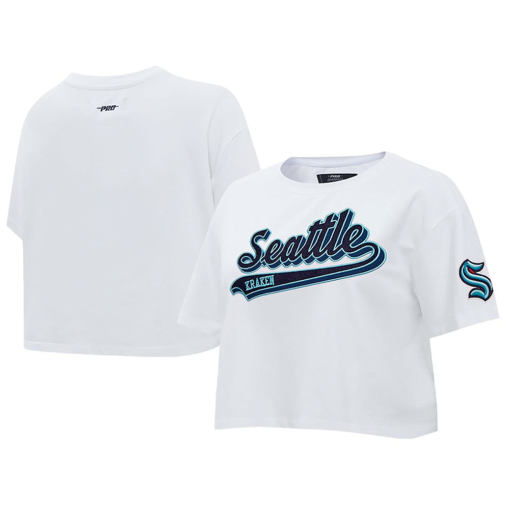 Seattle Kraken Pro Standard Women's Boxy Script Tail Cropped T-Shirt White